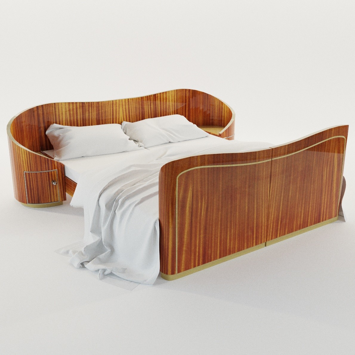 Art Deco Bed With Bedside Tables 3d, Art Nouveau Bed Frame